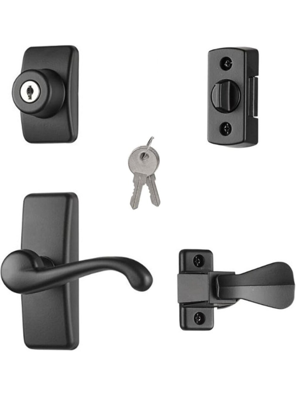 Stylish Matte Black Door Lever Set with Keyed Deadbolt Lock for Storm & Screen